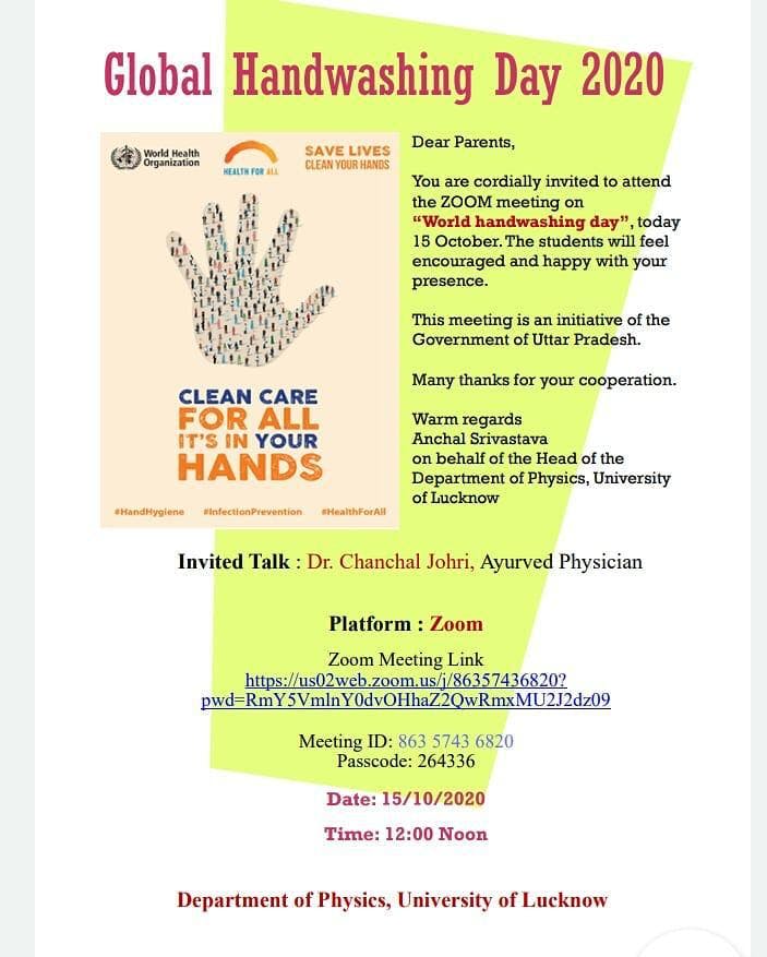 diva health care on global handwashing day with chanchal johri as guest speaker university of lucknow